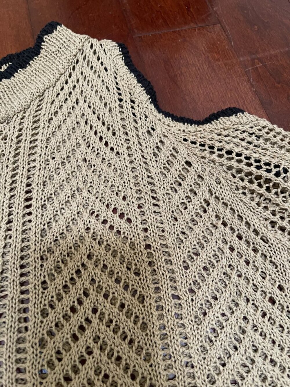 Open Knit Cold Shoulder Crop Sweater Coastal Boho Festival Beige - Picture 4 of 9